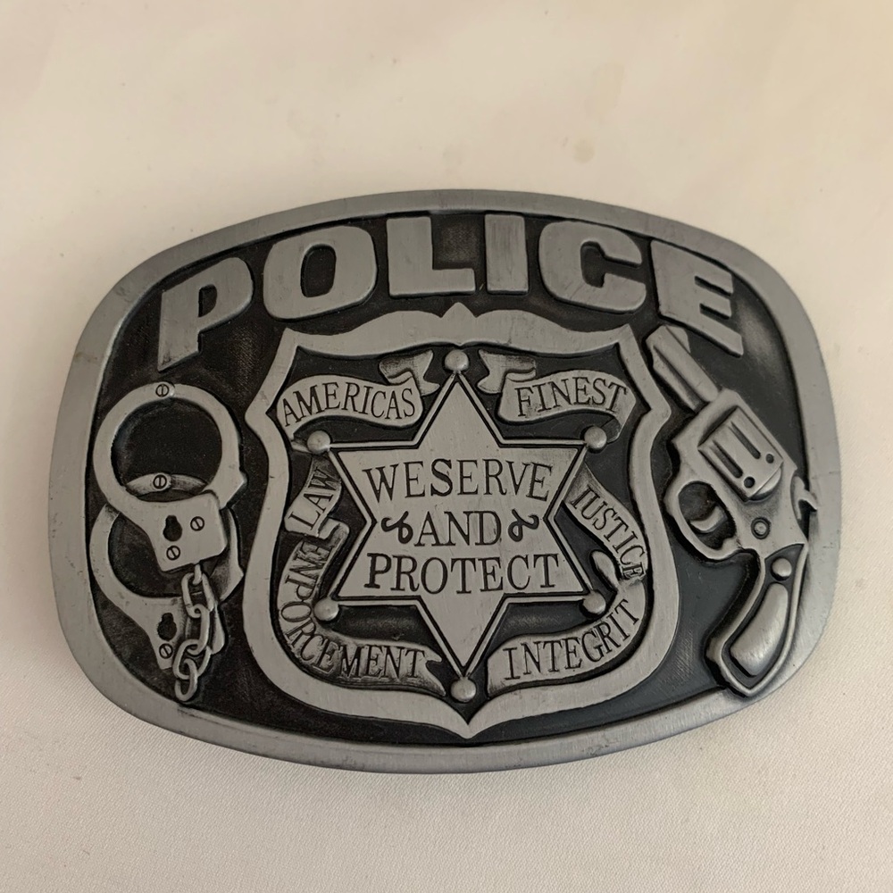 Police Gray Belt Buckle with Badge Design